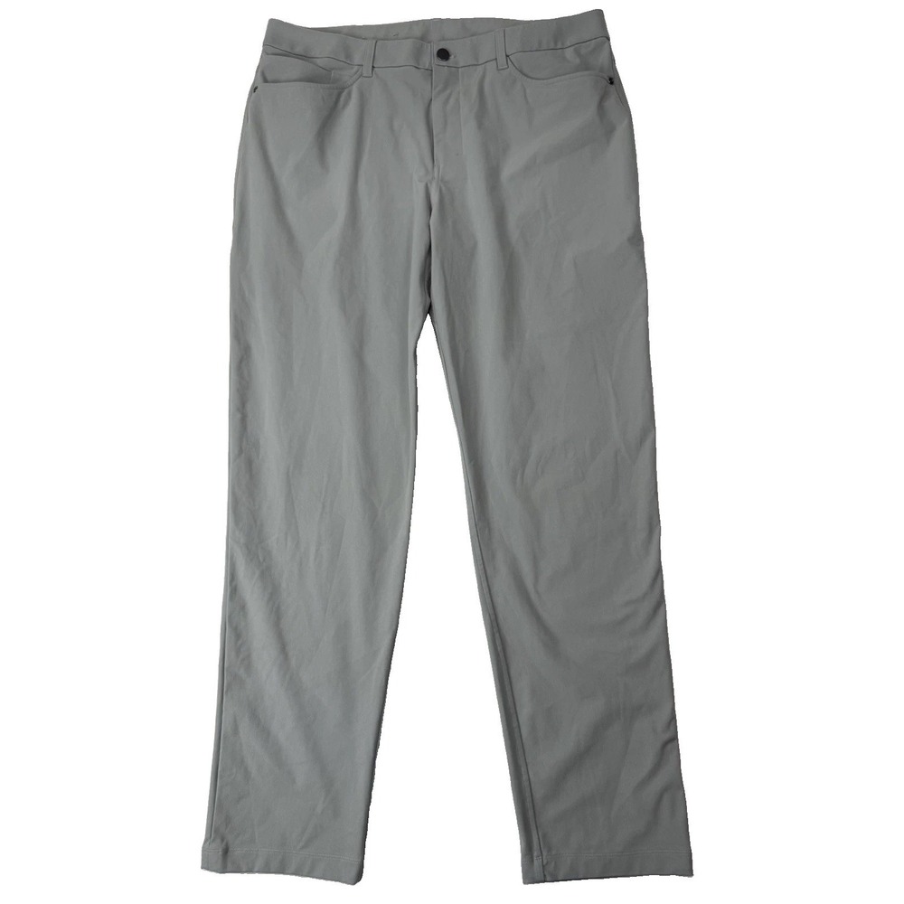 lululemon ABC Mens Gray Pants 35x32 Slim Tapered Stretch 5-Pocket Zip Poly Blend